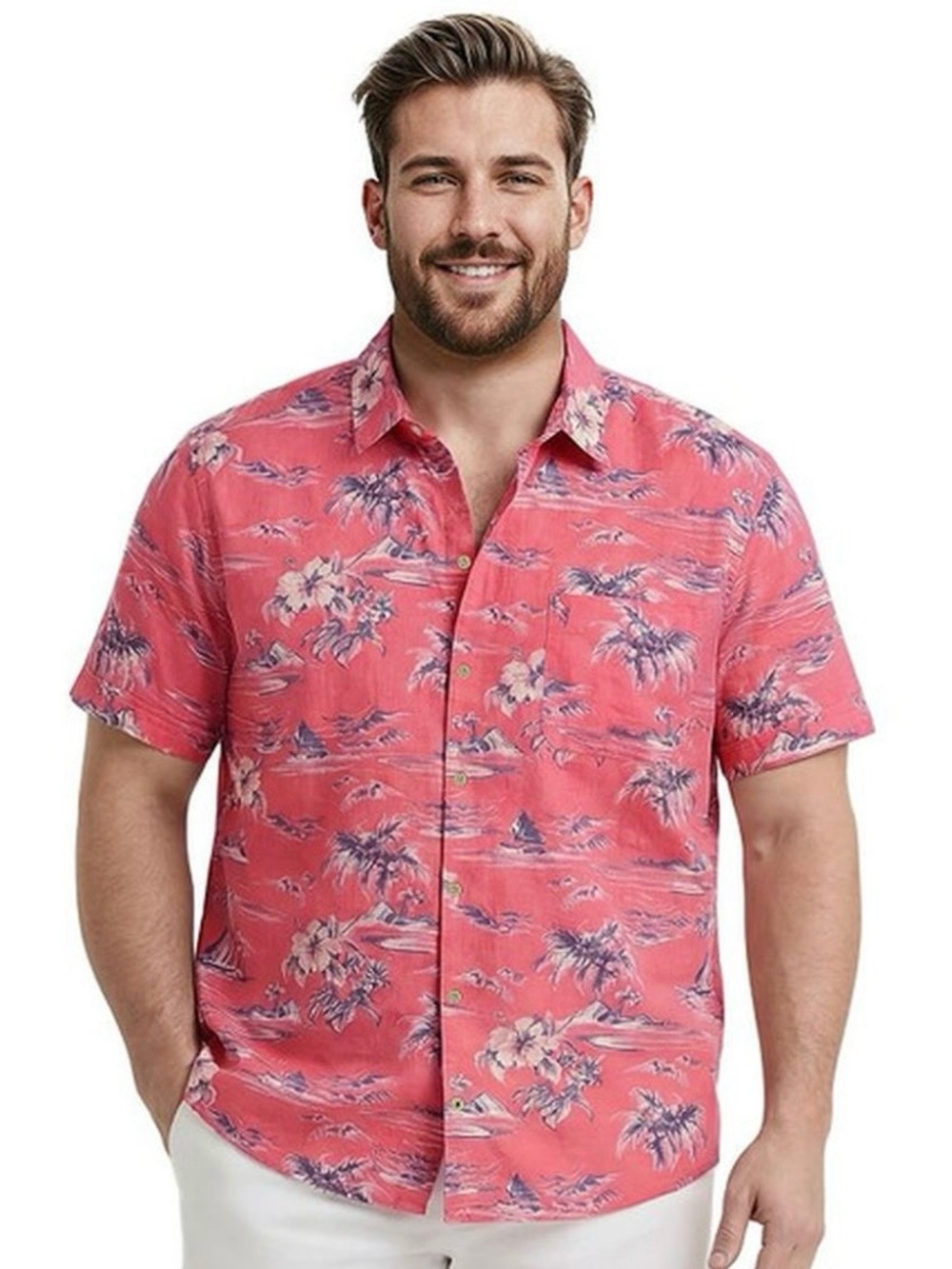 Cotton Izod Pink Tropical Short-Sleeve Button-Down Shirt